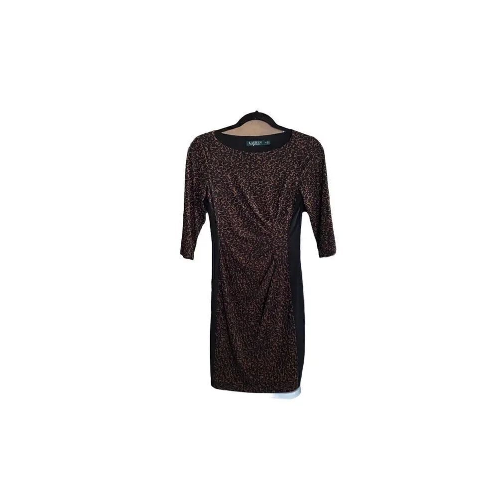 ￼ Lauren Ralph, Lauren, women’s animal print side gathered dress size 4P